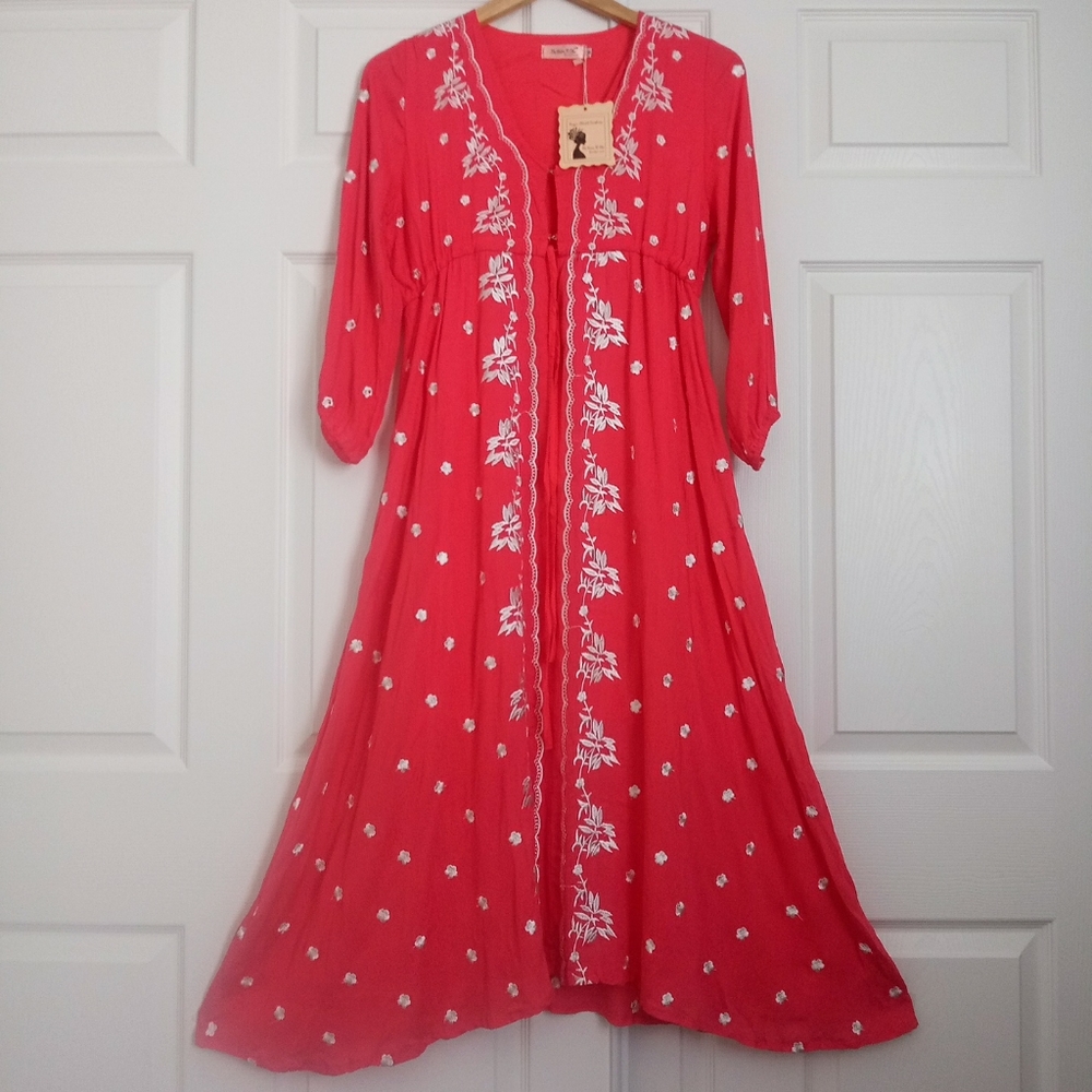 embroidered boho chic midi dress